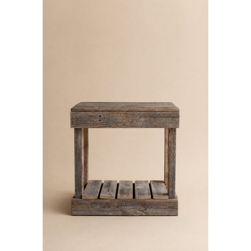 Frankford 22'' Reclaimed Solid Wood End Table with Lower Shelf (Natural), Natural