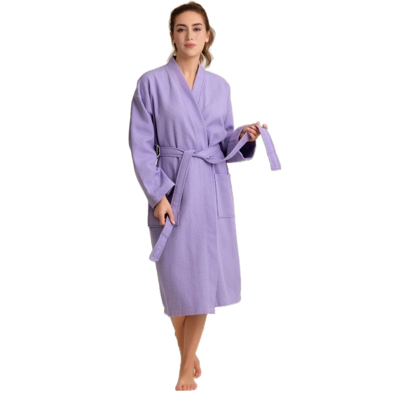 Farlane Cotton Waffle Girl / Woman+ Ankle Bathrobe with Pockets, Purple