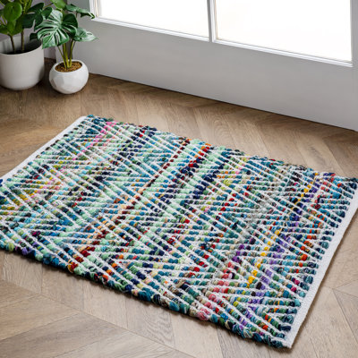 Handmade Tufted Chevron Striped Green Rug