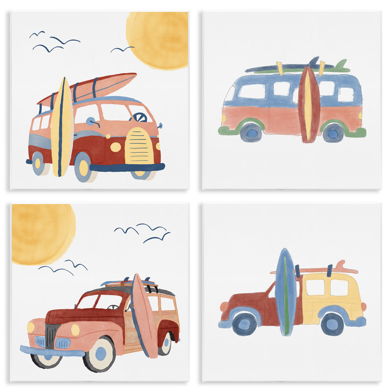 «Beach Surf véhicules», ensemble de 4 plaques murales par Carrie Cantwell