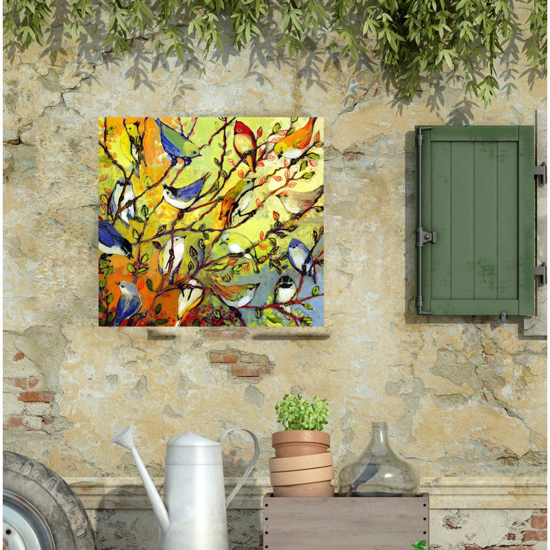Vibrant Birds on Branches Outdoor Canvas Art Print