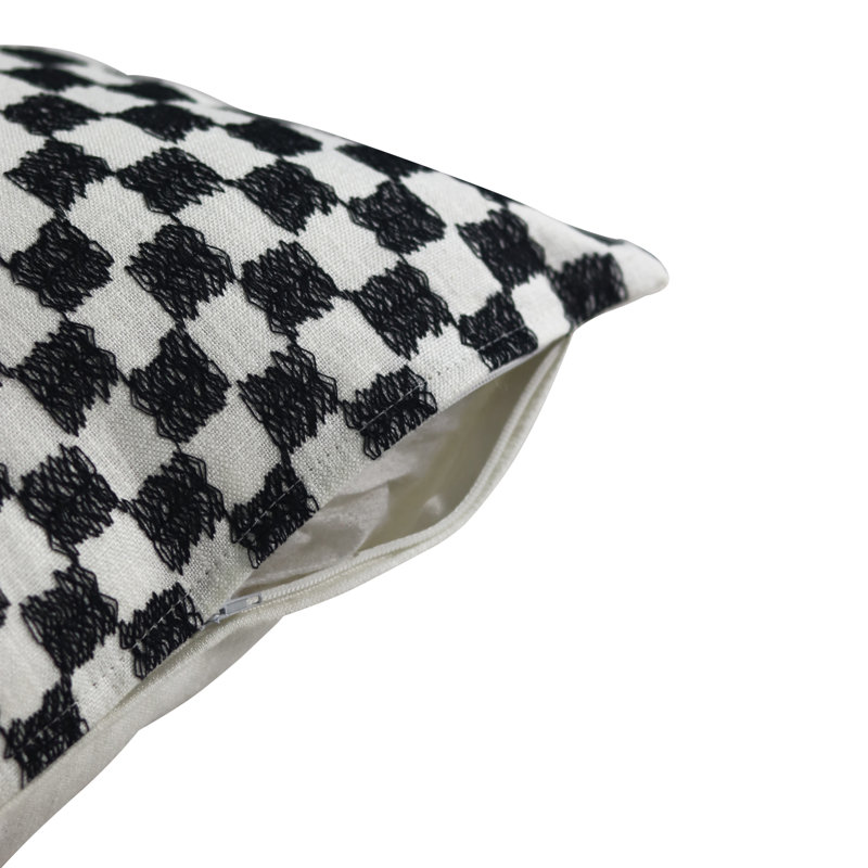 Bitmap Embroidered Linen Pillow Cover, Black
