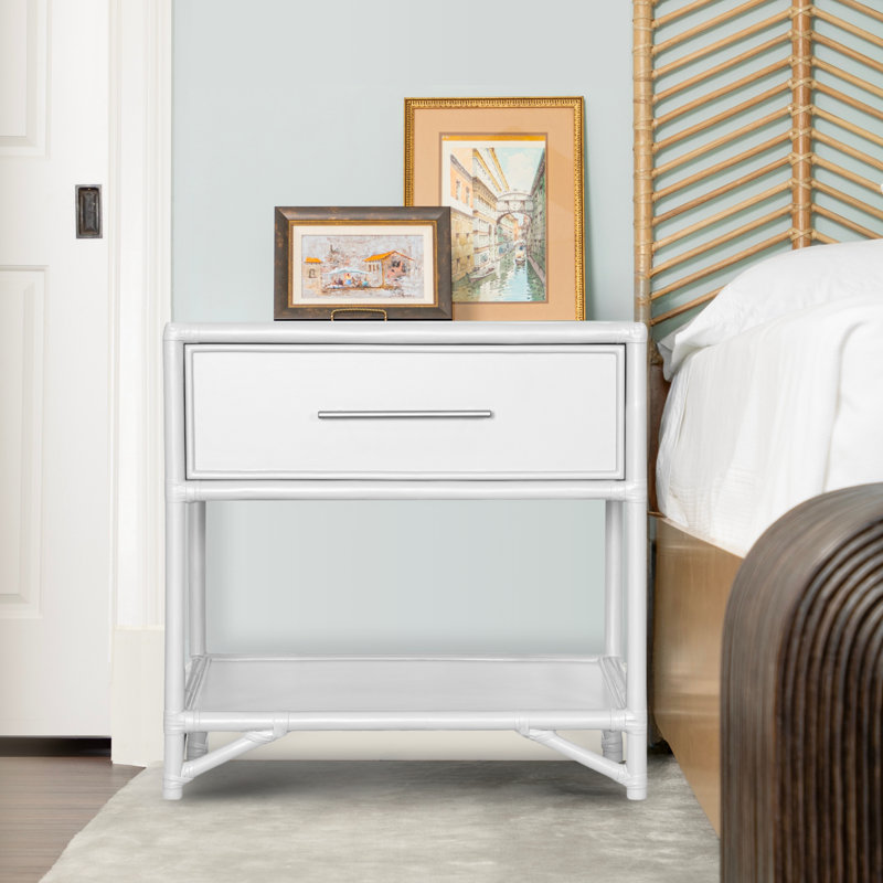 Olivia Collection 1 - Drawer Rattan Nightstand, Cocoa
