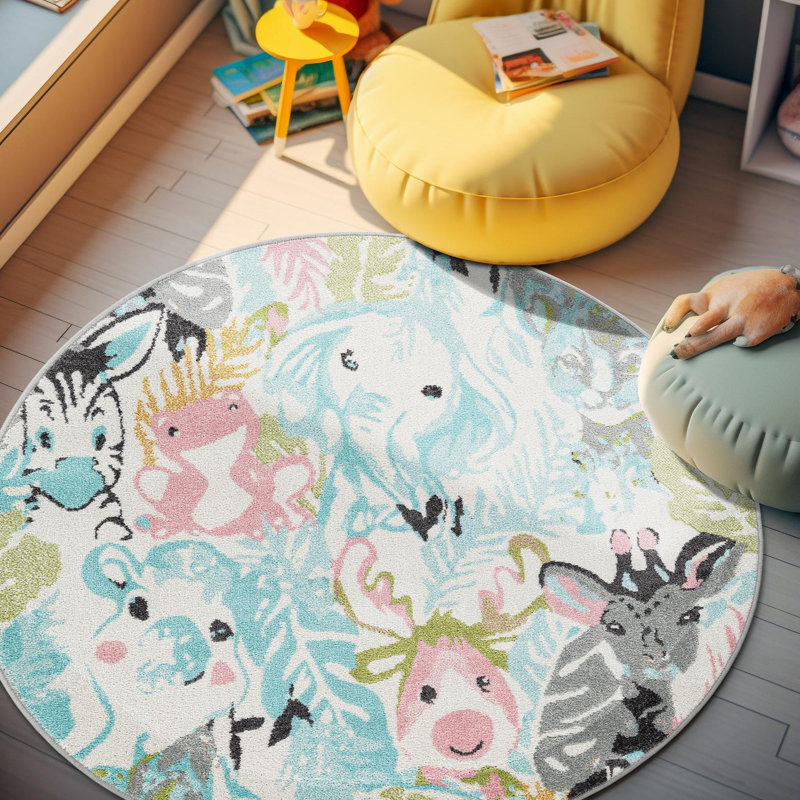Tapis pour enfant Unique Loom Peekaboo Whimsy, Rond 6 pi 1 po