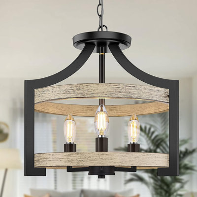 Luminaire suspendu rustique rustique 3 lumières à hauteur réglable de 68 po, semi-encastré, convertible, semi-encastré