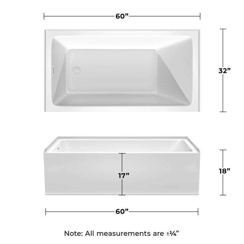 Grayley 60" x 32" x 18" Alcove Soaking Acrylic Bathtub, Left, Shiny White