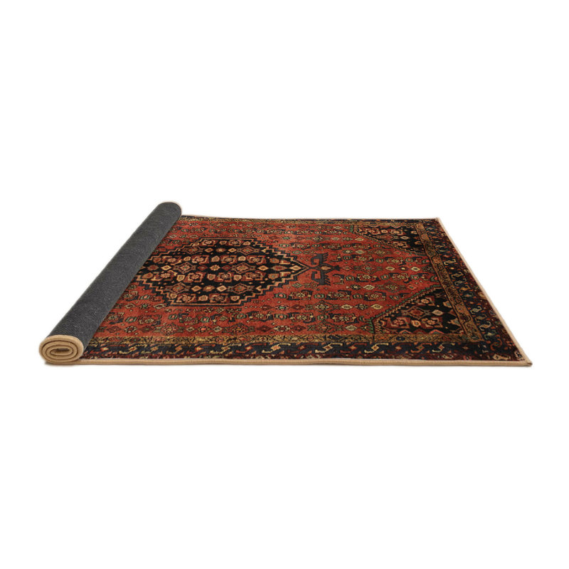 Tapis traditionnel rouge / noir, Rond 6 pi