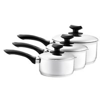 Supreme Vision 3pc Stainless Steel Sauce pan Set with Glass Lids,  Stainlees, 41 x 27 x 5.5 cm