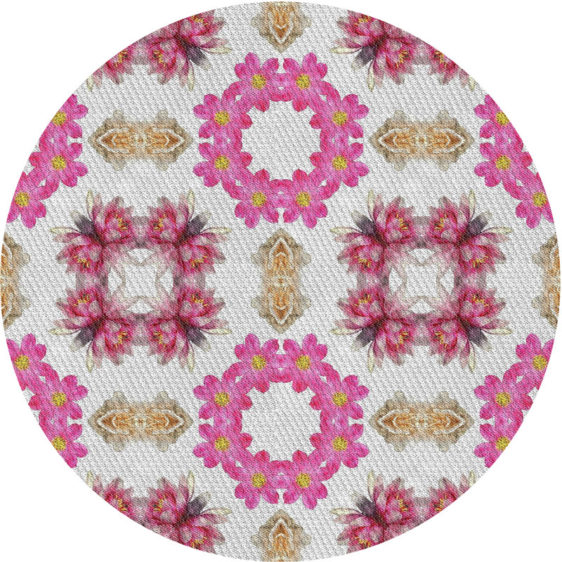 Tapis rose/brun tissé à la machine, Rond 7 pi