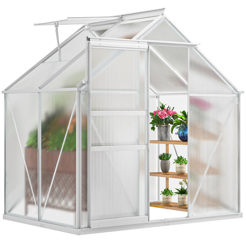 Balconera Greenhouse With Aluminum Frame, PC Panels, Silver, 76.8"H x 74.4"W x 50.4"D