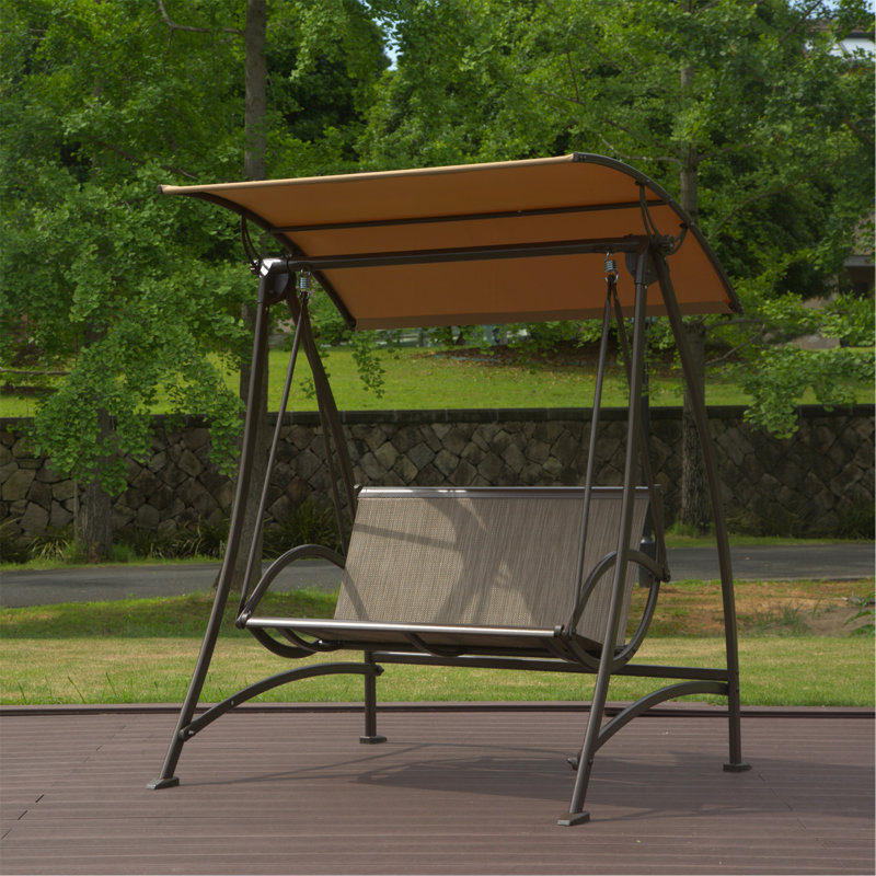 2-Seat Patio Swing Chair, Outdoor Porch Swing With Adjustable Canopy And Durable Steel Frame, Patio Swing Glider For Garden, Deck, Porch, Backyard