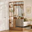 Paravent en bois autoportant, cloison de style champêtre avec étagères de rangement ouvertes et patères, séparateur d'entrée décoratif, paravent rustique moderne en bois pour salon, chambre, entrée, marron-430680165