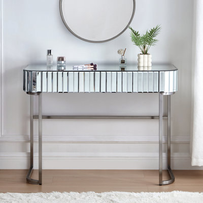 39" Mirrored Dressing Table With Stainless Steel Base, 2 Drawers