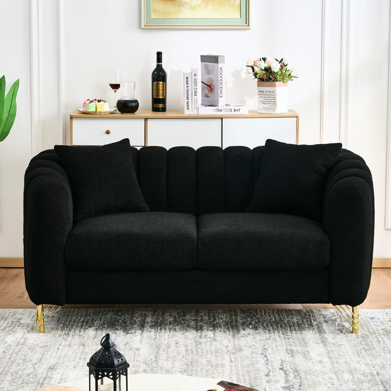 Chenille de 63 po, canapé 2 places profond, pieds en métal doré, petit chenille de luxe avec espaces de détente pour chambre à coucher