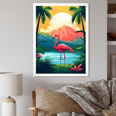 Flamant rose dans un paysage tropical I - reproduction sur toile