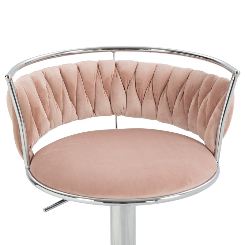 Tabouret de bar pivotant avec dossier Ginko, Rose, Argent argent