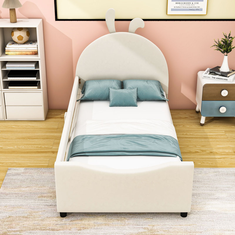 Wood Twin Upholstered Daybed with Headboard, Beige