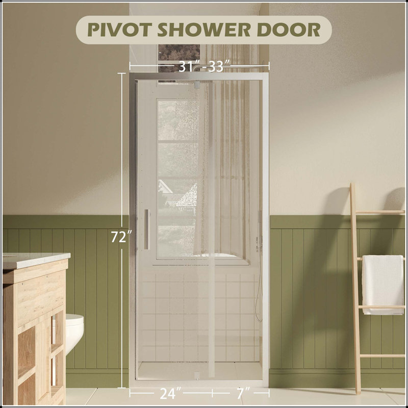 Porte de douche pivotante avec verre trempé de 6 mm, revêtement nano et film antidéflagrant - Installation réversible