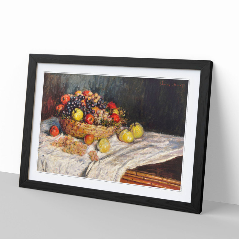 Apples and Grapes Vol.2 by Claude Monet - Picture Frame Painting, 27cm H x 36cm W x 2cm D, Black Framed