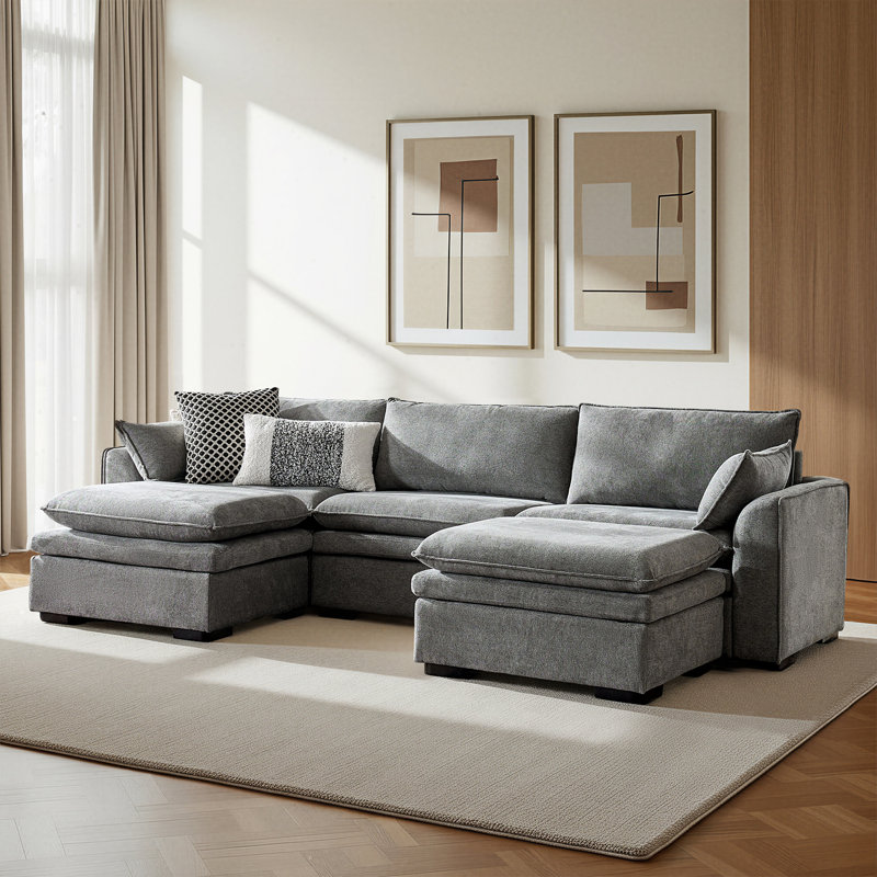 Wolff Modern 121" 5-Piece Oversized Sectional Sofa with Double-Cushion, Gray