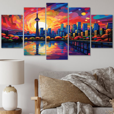 Pop Art Toronto Cityscape I - art mural sur toile Cityscapes - 5 panneaux