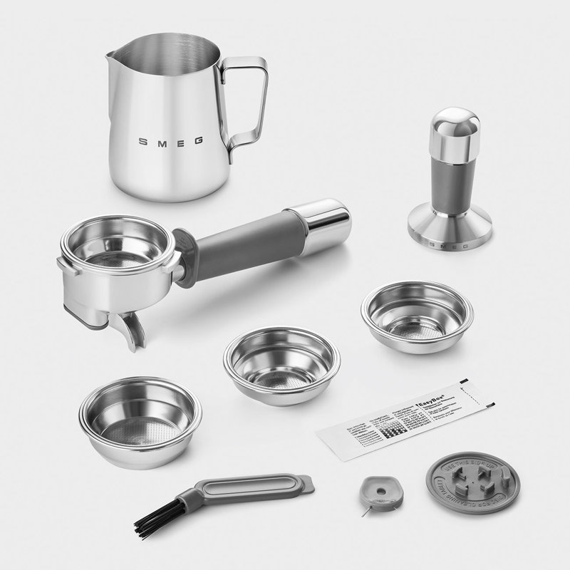 Cream Semi-Automatic Espresso Machine with Grinder and Steam Wand