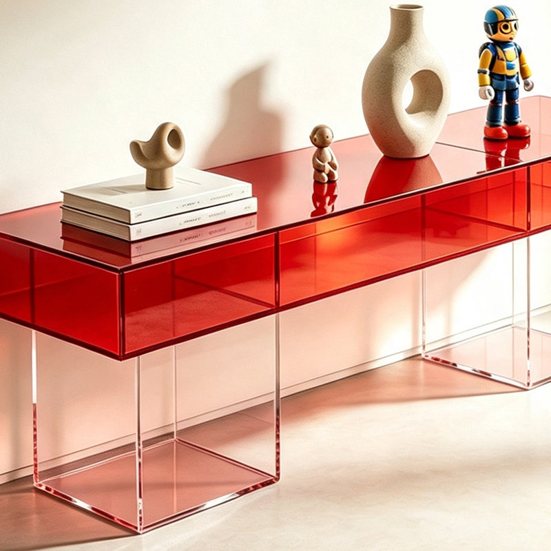 Console rouge en acrylique, H 25,59 po x l 47,24 po x P 13,78 po