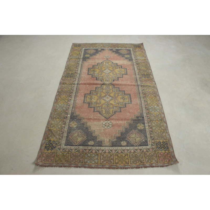 Tapis décoratif en laine rétro à motif géométrique turc Anatolian idéal pour la salle à manger dans des tons de rouge vif
