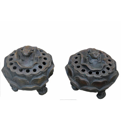 Brûleur d'encens asiatique classique avec couvercle de grenouille sculpté