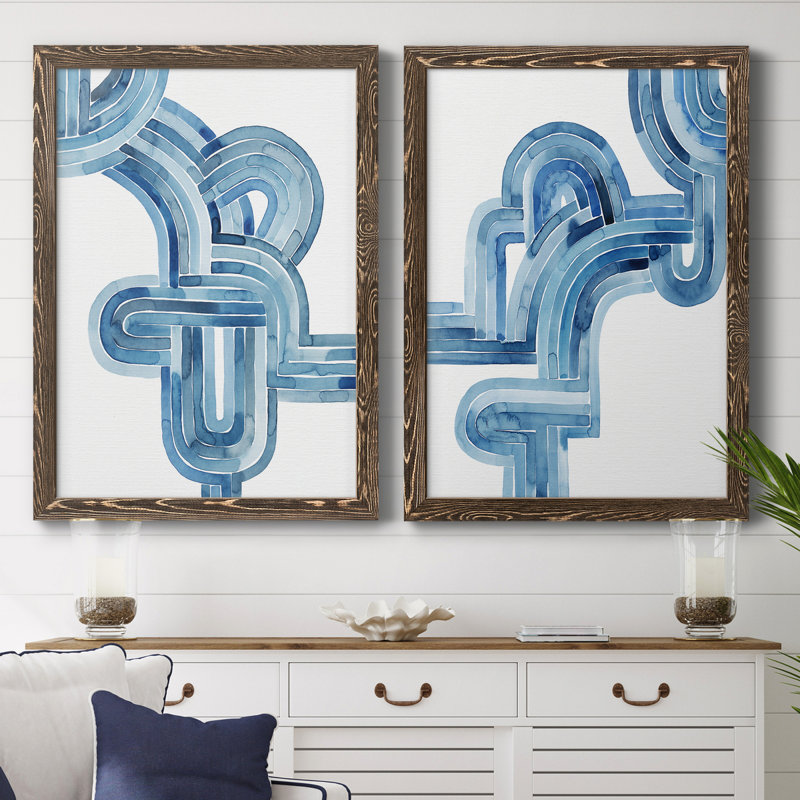 «Blue Braid I», ensemble de 2 reproductions d'art sur toiles, Toile avec cadre en noyer, H 43,5 po x l 31,5 po x P 1 po