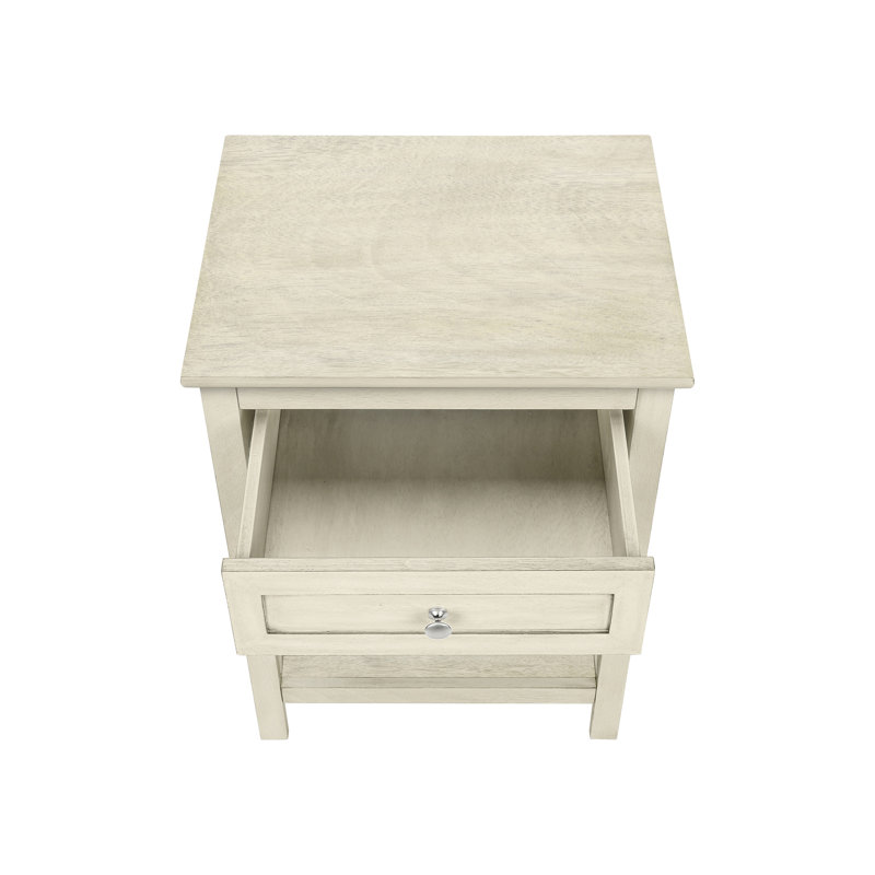 Table d'appoint transitionnelle avec placage blanc antique et rangement pour la chambre à coucher