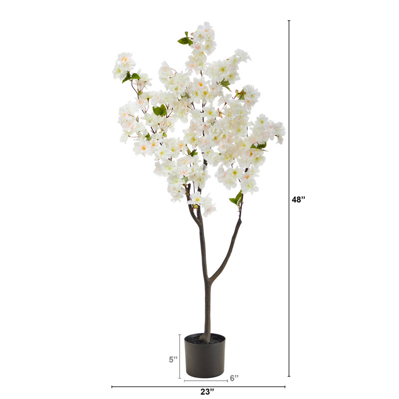 Cerisier artificiel en pot, Blanc, H 48 po x l 23 po x P 6 po