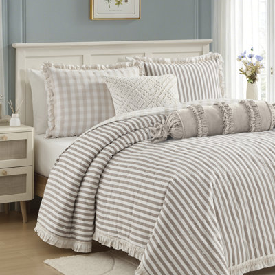 Peri Home Gingham & Stripe Reversible Quilt Set
