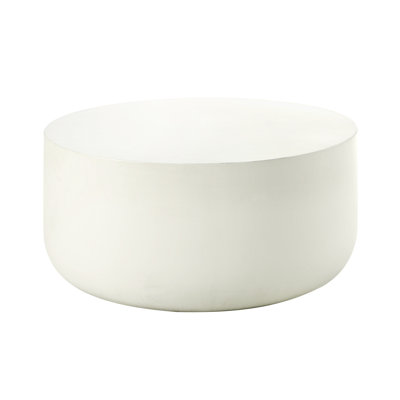 Modern And Chic Natural White Round Coffee Table, 31 Inches Deep, 16 Tall, Synthetic Wood Material Table With Minimalist Design Faux Concrete Look, 53 Pound