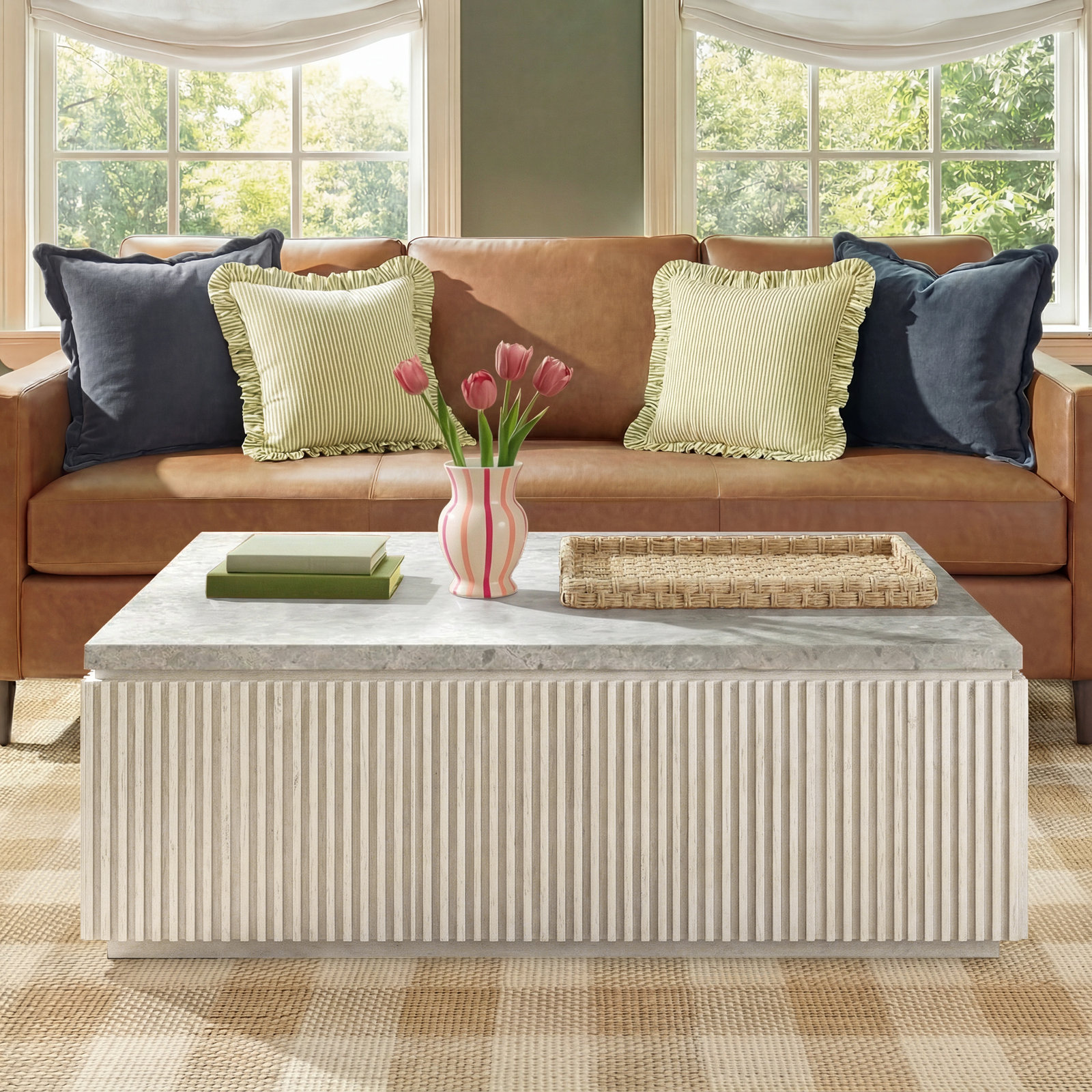 Greta 42" Stone Oak Coffee Table, White Oak