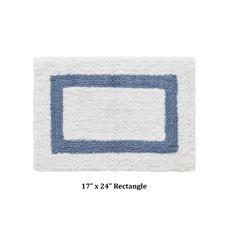 Tapis pour salle de bain réversible 100% coton Widman, Rectangle 17 po x 24 po, Blanc / bleu foncé