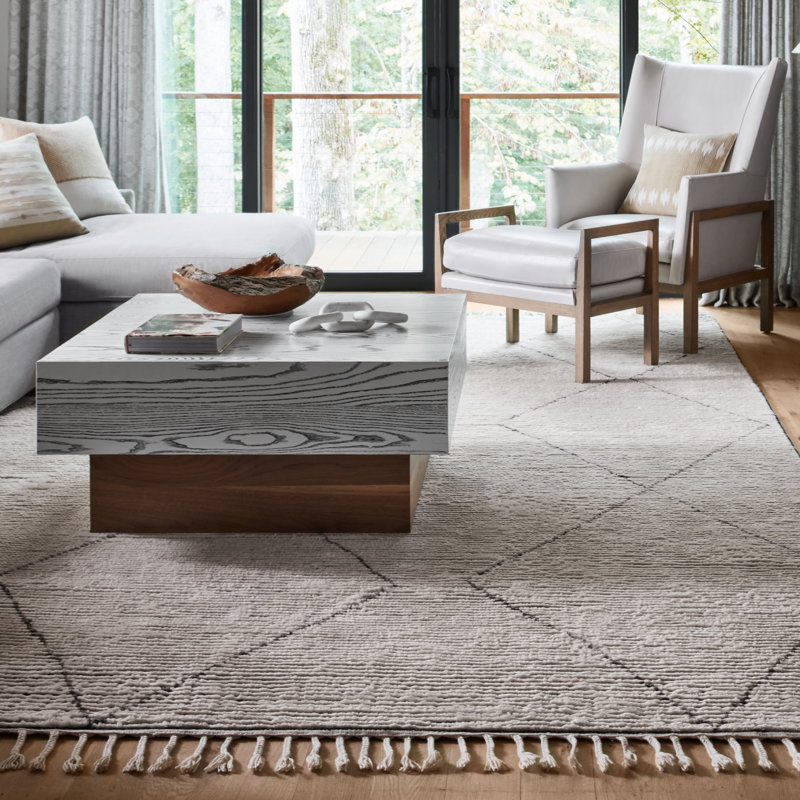 Geometric Hand Knotted Wool Area Rug, Rectangle 4'X6'