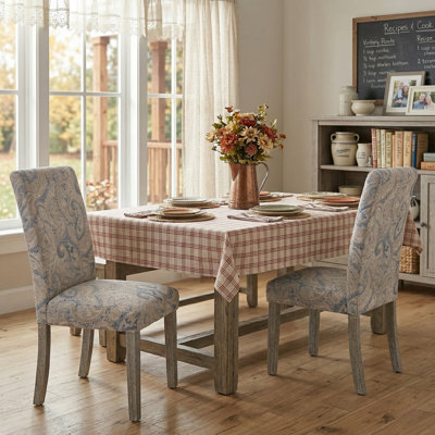 2PCS Upholstered Dining Chairs Side Chairs for Kitchen Living Room with Solid Wood Leg, Linen Blend Fabric 