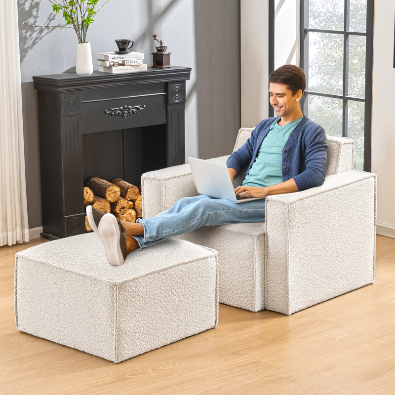 Fauteuil de 39 po de large Taufner, Boucle blanc