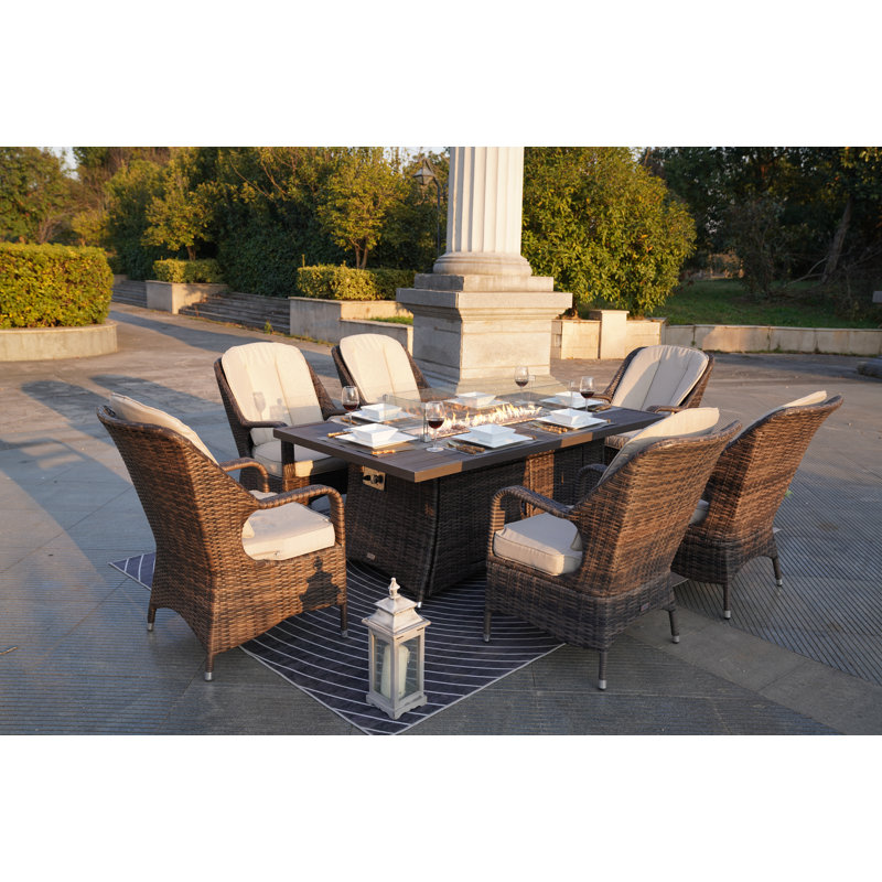 George Wicker 6 - Person Patio Conversation Sets with Cushions, Brown, Brown
