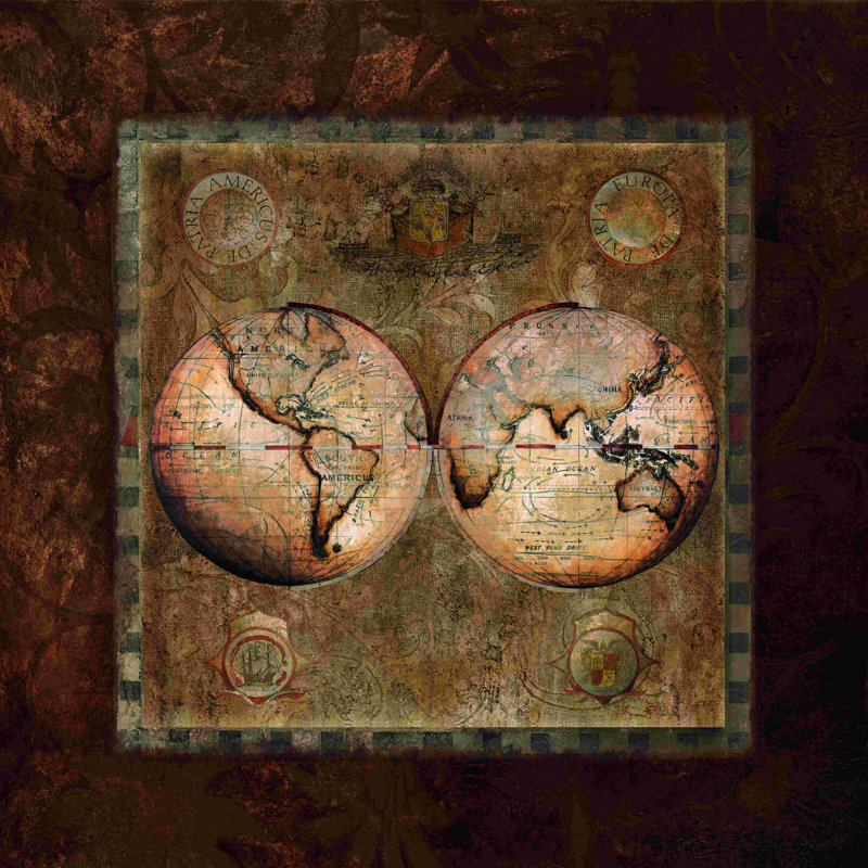 Carte du monde 6 - reproduction sur toile tendue, H 12 po x l 12 po