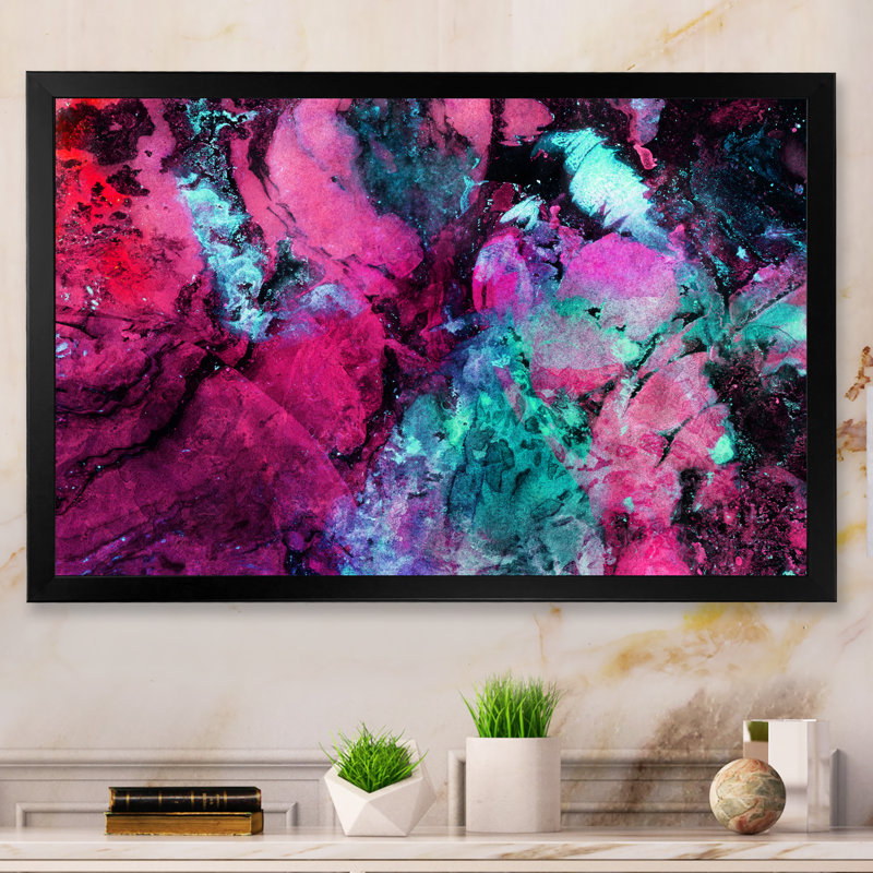 Mauve Marble Art Ripples - reproduction de cadre flottant sur toile, Cadre photo noir, H 16 po x l 32 po x P 1 po