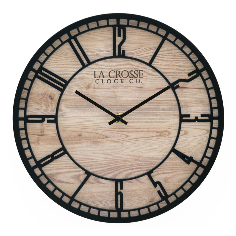 11.5" Black and Wood Grain Quartz Analog Wall Clock