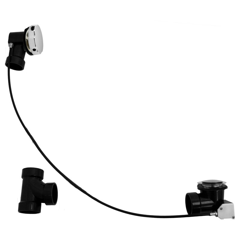 35" Cable Drive Bathtub Pop-Up Drain Trim with Rotary Overflow and Sch. 40 ABS Fittings, Polished Nickel