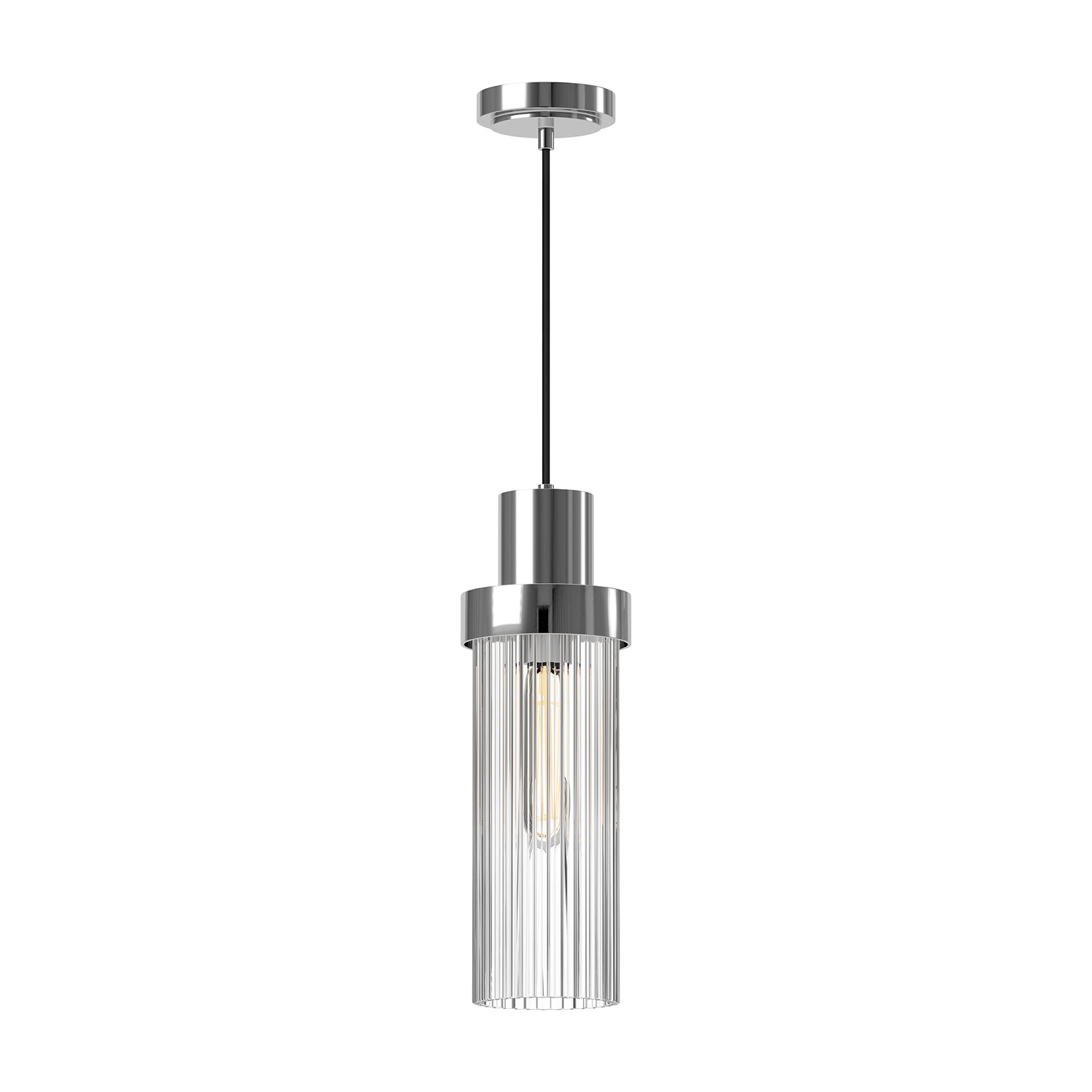 Hermit Single Light Ribbed Glass Pendant, Chrome