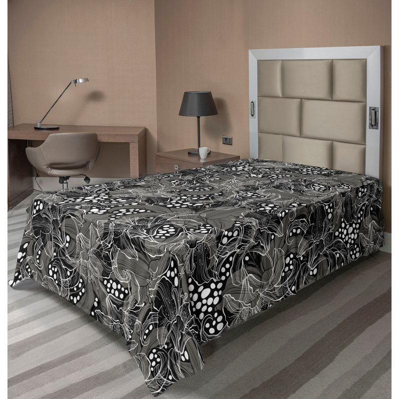 Ambesonne Flat Sheet Floral Grunge Art, Charcoal Gray Floral, Twin XL Flat Sheet