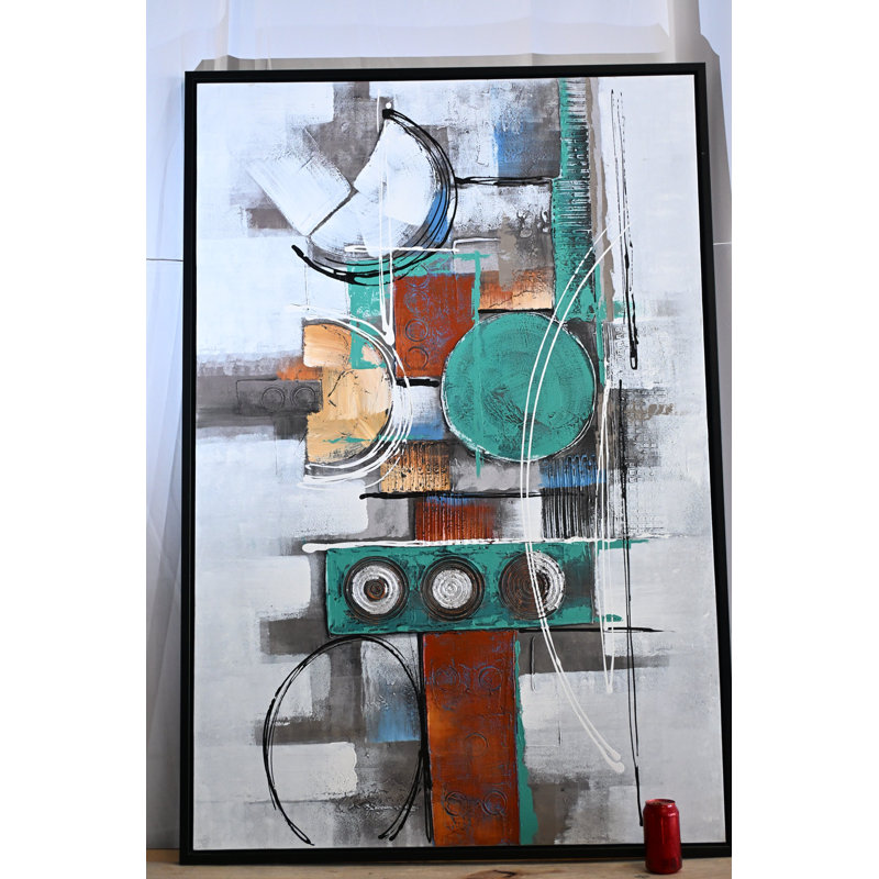 "Serenity", peinture abstraite sur toile orange sarcelle, 61 "x 41"