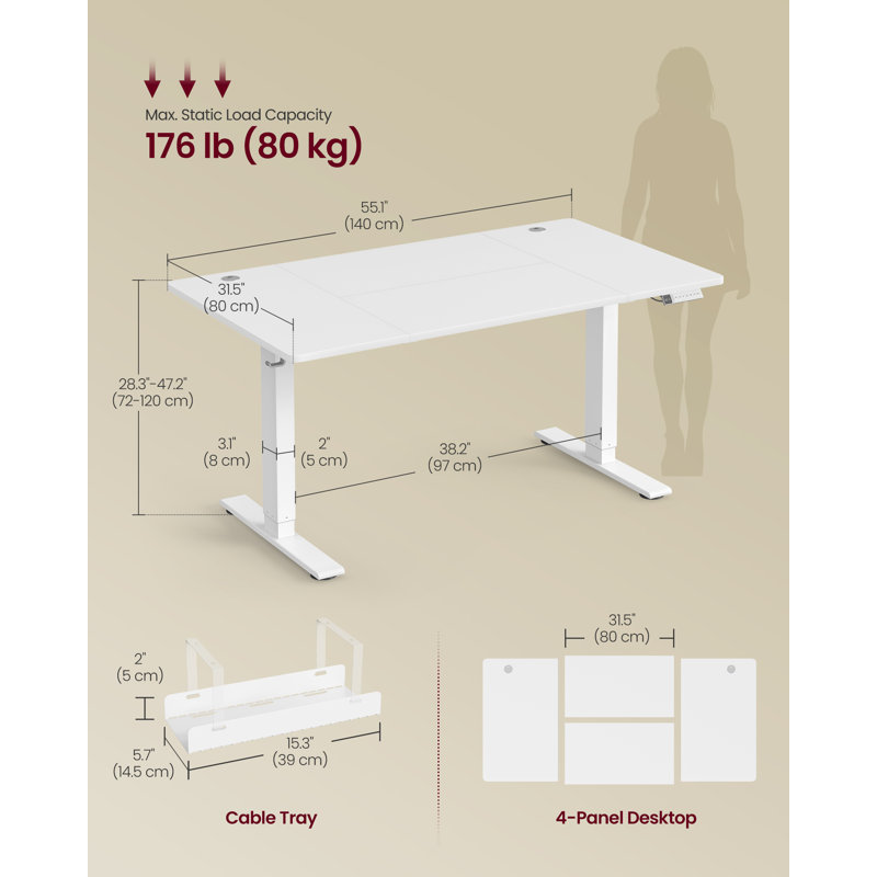 Adjustable Height Steel Standing Desk with Built-In Electrical Outlet