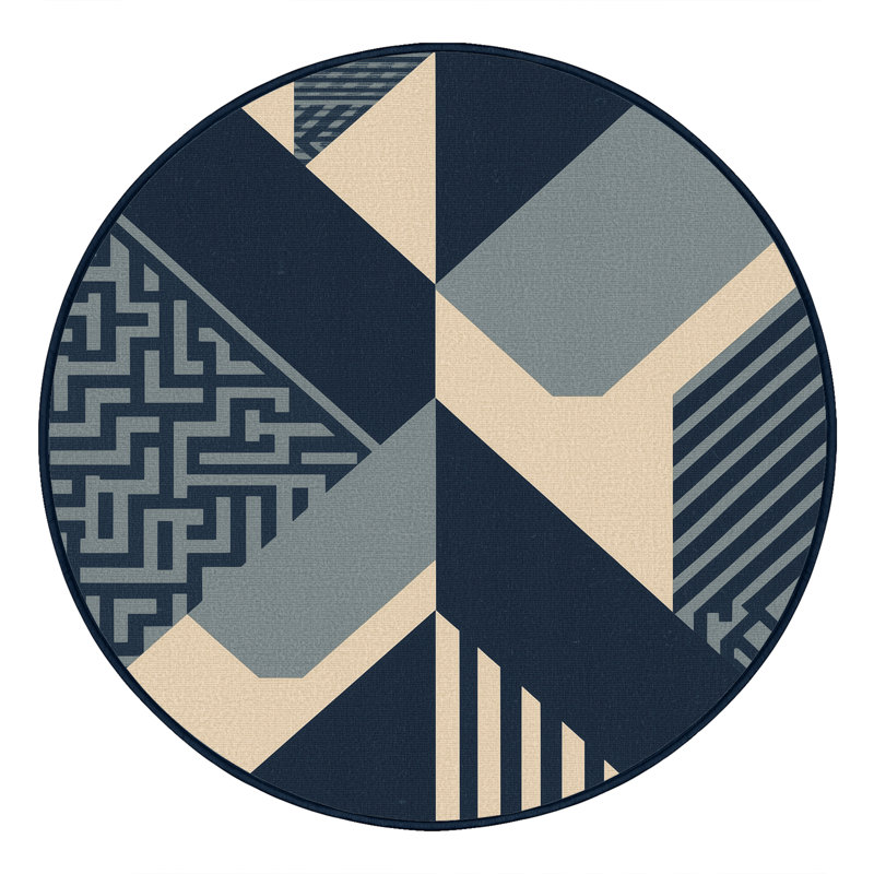 Tapis gris à motif de blocs d'inspiration mondiale Bensonhurst lavable à la machine, Rond 8 pi