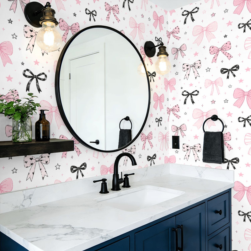Papier peint à peler et à coller Mignon mural noir et blanc à motif d'arc-en-ciel de 17,7 po x H 118 po Girly